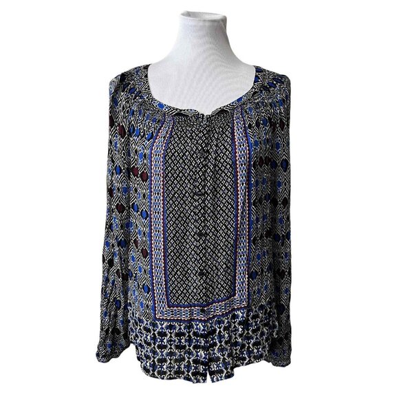 Lucky Brand Womens Long Sleeve Abstract Geometric L Large Peasant Boho Hippy - Picture 1 of 8